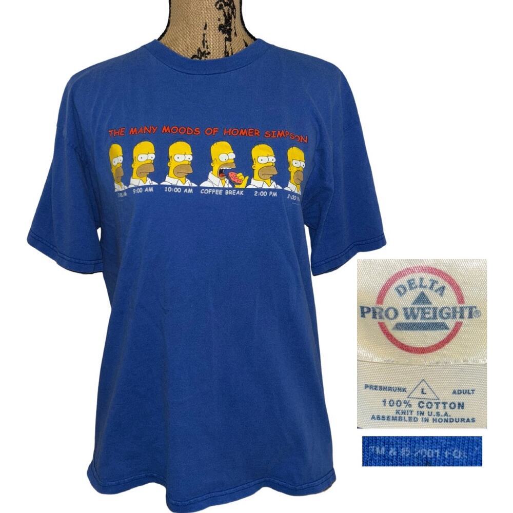 Y2k Delta Pro Weight Moods Of Homer Simpson T Shirt Blue Size Large Vintage